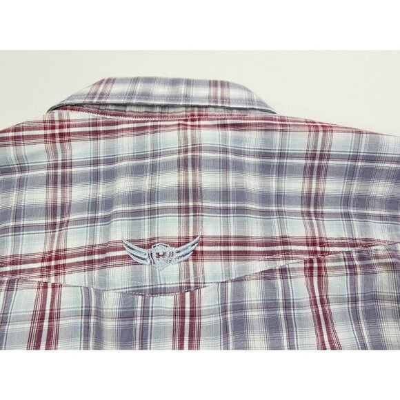 Ariat Stretch Medium Mens White Burgundy Gray Check Embroidered Logo Pearl Snap - Picture 8 of 12